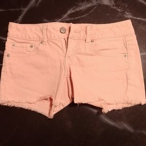 american eagle pink denim midi shorts